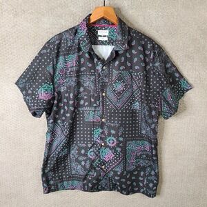 Silver Stone Shirt Mens XXL Black Paisley Bandana Casual Short Sleeve Button Up